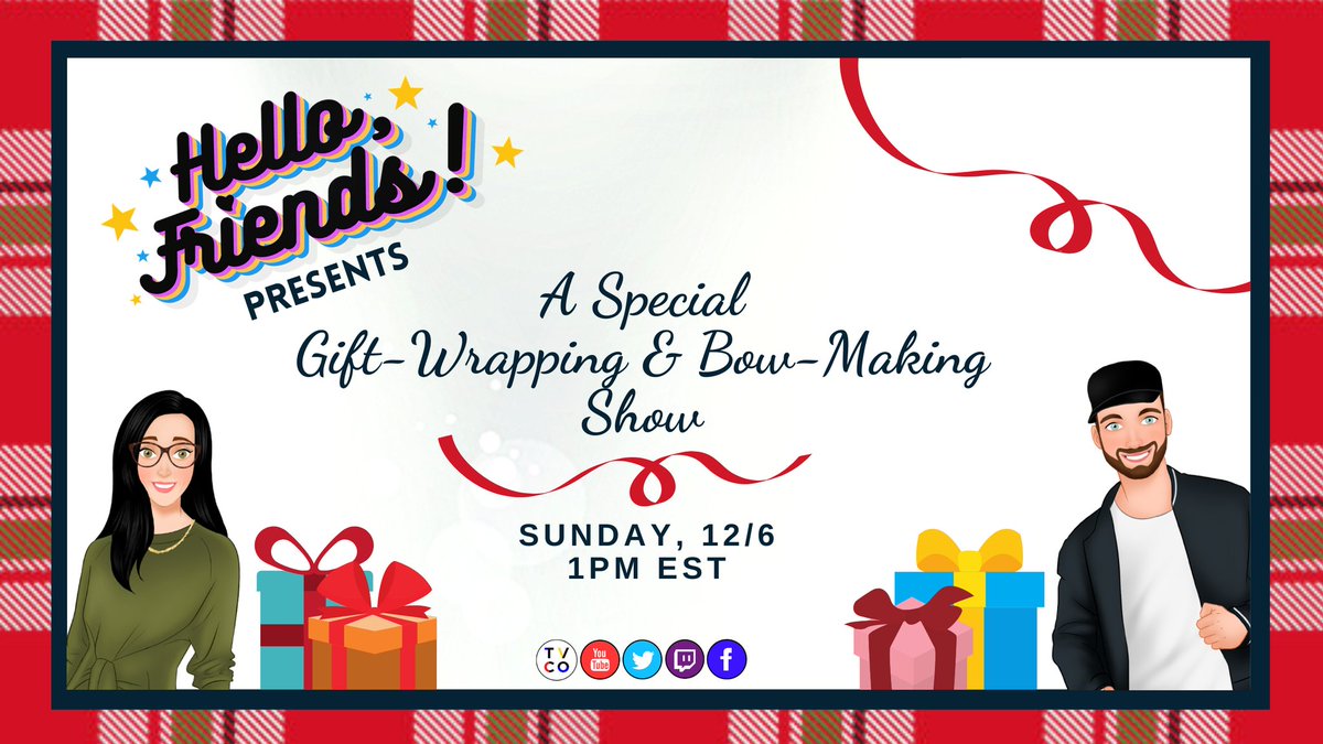 hellofriendstwi's tweet photo. 🎀 Sunday's the big day! Join us EVERYWHERE at 1pm EST for a Special #HelloFriends Holiday Event filled with gift-wrapping tips and fabulous bow-making! 🎁

🎁 See you on YouTube, Twitter, Twitch, Facebook, and, of course, in the @tvco app! 🎀 https://t.co/LkdNOSojBn