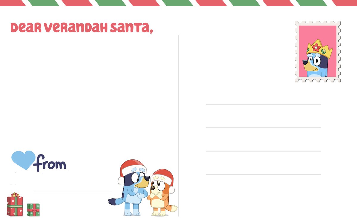 OfficialBlueyTV's tweet photo. 🎄 December 6th...19 sleeps to go🎄

It's never too early to write your letter to Verandah Santa 🎅 What are you and your kiddos going to ask for this year? ✉️🎁

➡️ https://t.co/wINfUgxU9H https://t.co/86NBrVFobB