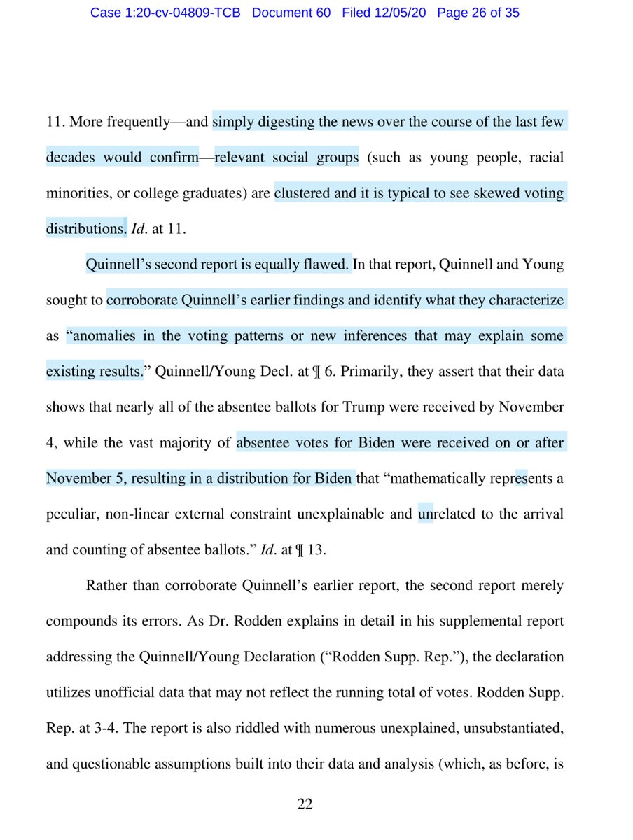 As pointed out by Intervenors’ rebuttal expert Dr. Rodden, Quinnell’s methodologies are nonsensical, and his data analysis is flawed and meaningless....