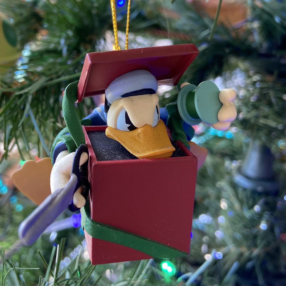 I have lots of Disney decorations; here is Donald Duck getting mad about the wrapping situation 