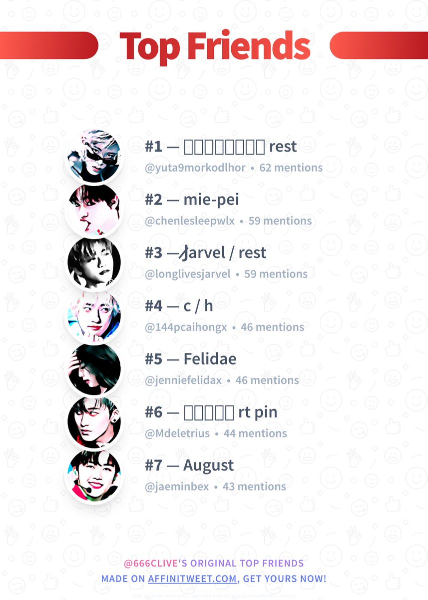 ✨ Top Friends

🥇 <a href="/yuta9morkodlhor/">เก้าหม้อ​ rest</a>
🥈 @chenlesleepwlx
🥉 @longlivesjarvel
🏅 <a href="/144pcaihongx/">c / h - logout</a>
🏅 @jenniefelidax
🏅 @Mdeletrius
🏅 @jaeminbex

➡️ affinitweet.com/top-friends