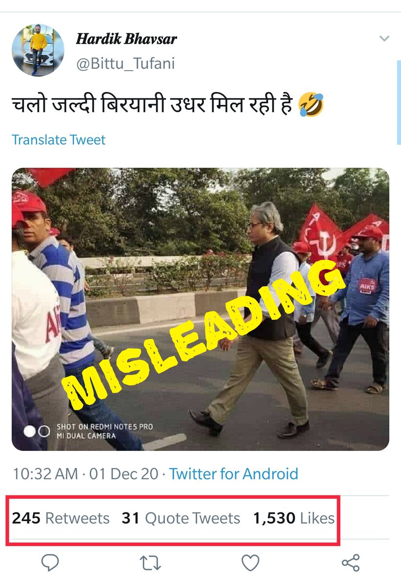 A photograph of journalist Ravish Kumar covering farmers' protest in 2018 has been falsely shared as him participating in the recent agitation.  #AltNewsFactCheck 9/n https://www.altnews.in/ravish-kumars-photo-covering-2018-farmers-protest-shared-as-him-joining-recent-movement/?utm_source=website&utm_medium=social-media&utm_campaign=newpost