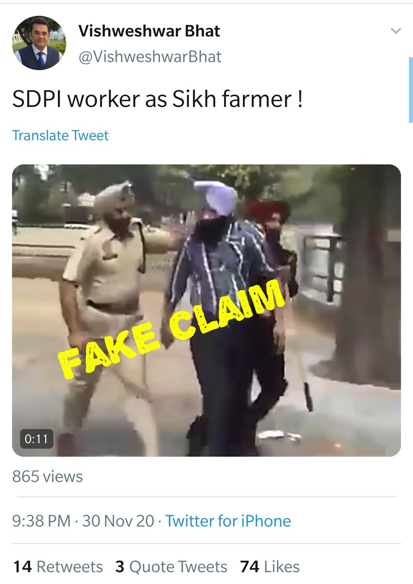 A video of Sikh man's turban removed by cop during 2011 protests by retrenched rural veterinary pharmacists in Mohali was revived with the false claim that SDPI's 'Nazir Mohammed' disguised as Sikh at farmers' protest.  #AltNewsFactCheck 6/n https://www.altnews.in/2011-video-revived-with-false-claim-that-muslim-man-wore-sikh-turban-during-farmer-protest/?utm_source=website&utm_medium=social-media&utm_campaign=newpost