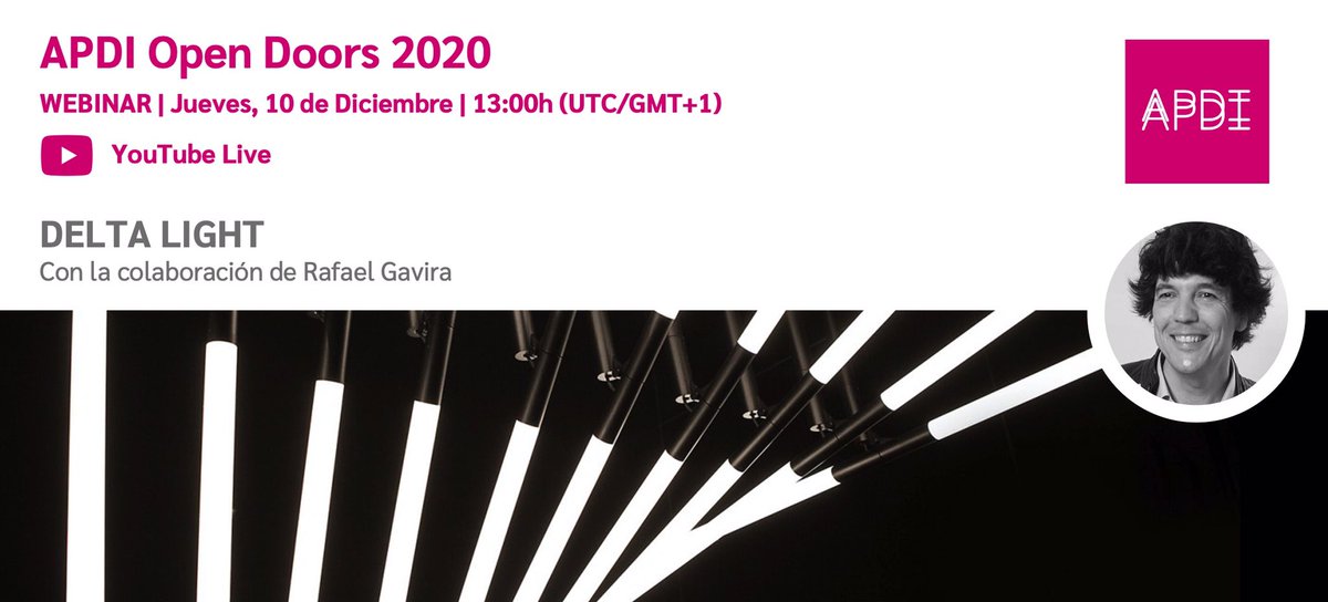 asociacion_apdi's tweet photo. Último #OpenDoors de este año, dedicado a @DeltaLight @deltalightspain y la colaboración de nuestro socio Rafael Gavira, jueves 10 de diciembre a las 13:00h (UTC/GMT+1) en directo https://t.co/acBuxcmb5W #apdi_somos #lightingdesigner #CulturaDeLaLuz https://t.co/VLln3JZL5u