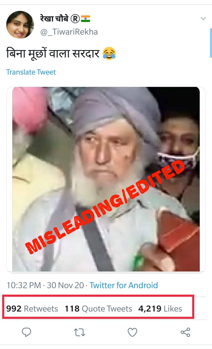 A screenshot from a Facebook Live video covering farmers' protest was edited to show a 'Sikh man without moustache'. False claims suggested that a Muslim man dressed up as Sikh.  #AltNewsFactCheck 11/n  https://www.altnews.in/fact-check-morph-image-shared-to-claim-muslim-man-caught-in-farmer-protest-pretending-sardar-with-no-mustache/?utm_source=website&utm_medium=social-media&utm_campaign=newpost