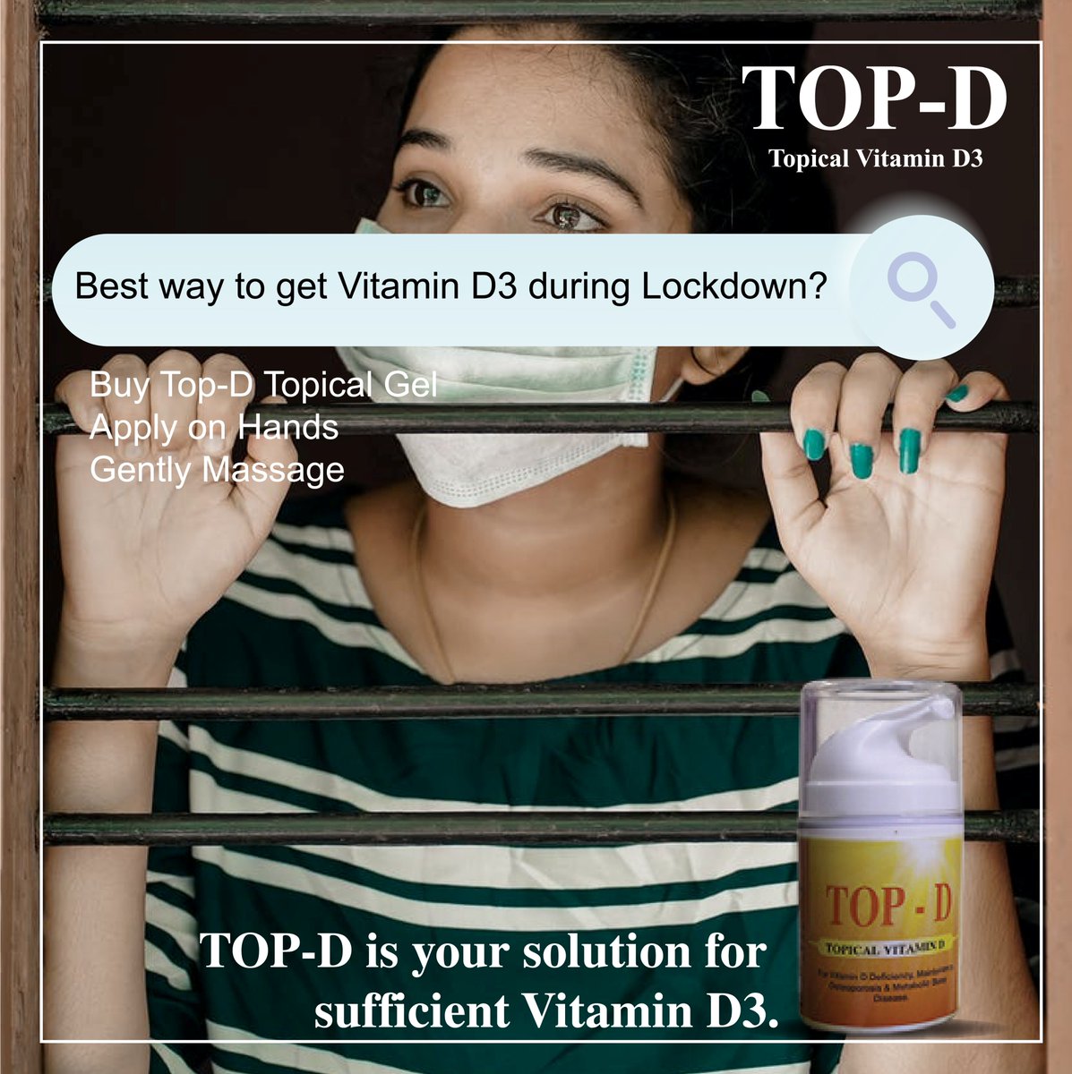 #Lockdown may not let you have enough exposure to sun. It means less chance to receive Vitamin D3. #TOP-D #TopicalGel restores Vitamin D3 balance without any side effects. It is easy to use and works more effectively than oral supplements. Buy #TOP-D. amzn.to/36NnS3z.