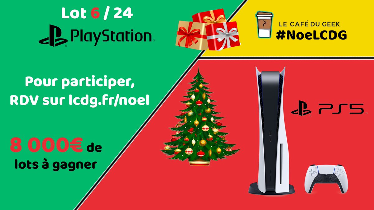 LeCafeDuGeek's tweet photo. #CONCOURS #NoeLCDG
Gagnez le cadeau du jour 6 de notre calendrier de l'avent :
Remporte la dernière playstation !
⚠️ UNE PS5 ⚠️

Participer :
👉RT
👉Follow @LeCafeDuGeek
👉Valide ta participation OBLIGATOIREMENT ici : https://t.co/lTL5Uqvd98

Bonne chance !

#PS5 #Playstation https://t.co/wqtJHKVChZ