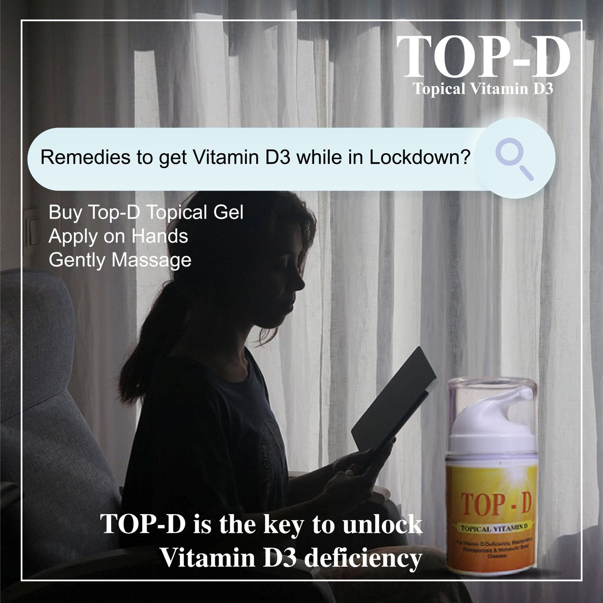 While everyone is getting used to a new lifestyle of working from home, you can still give your body the advantage of perfect Vitamin D3 balance with #TOP-D #TopicalGel. It gives you Vitamin D3 directly through your skin.Use #TOP-D today amzn.to/36NnS3z #lockdownvitamdind