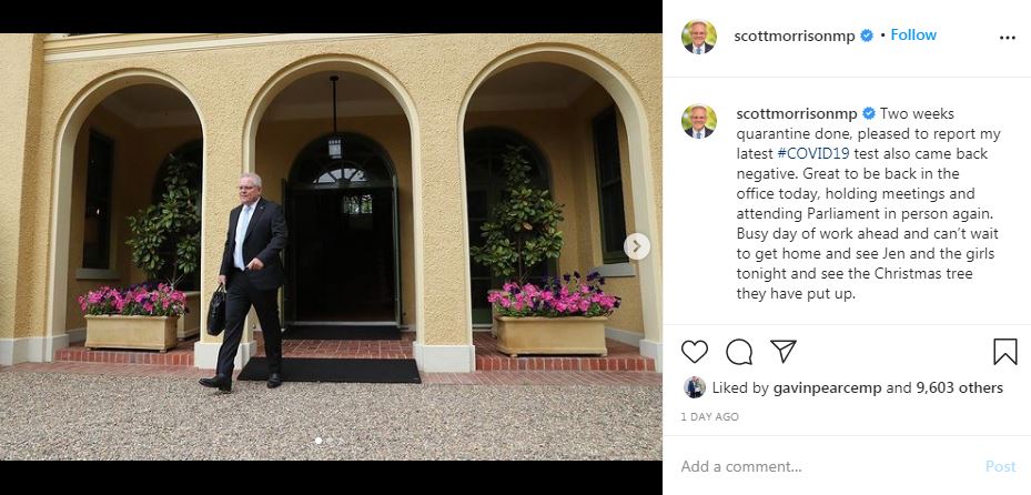 19) Another post from  #ScoMo that may be relevant to  #MadHatter theme. A bit of a stretch but I'll include coz there's definitely a pattern around this. Notice lamp above entrance he left. More subtle than  #Albo photo with one over Dan's head. Still, what are the odds?