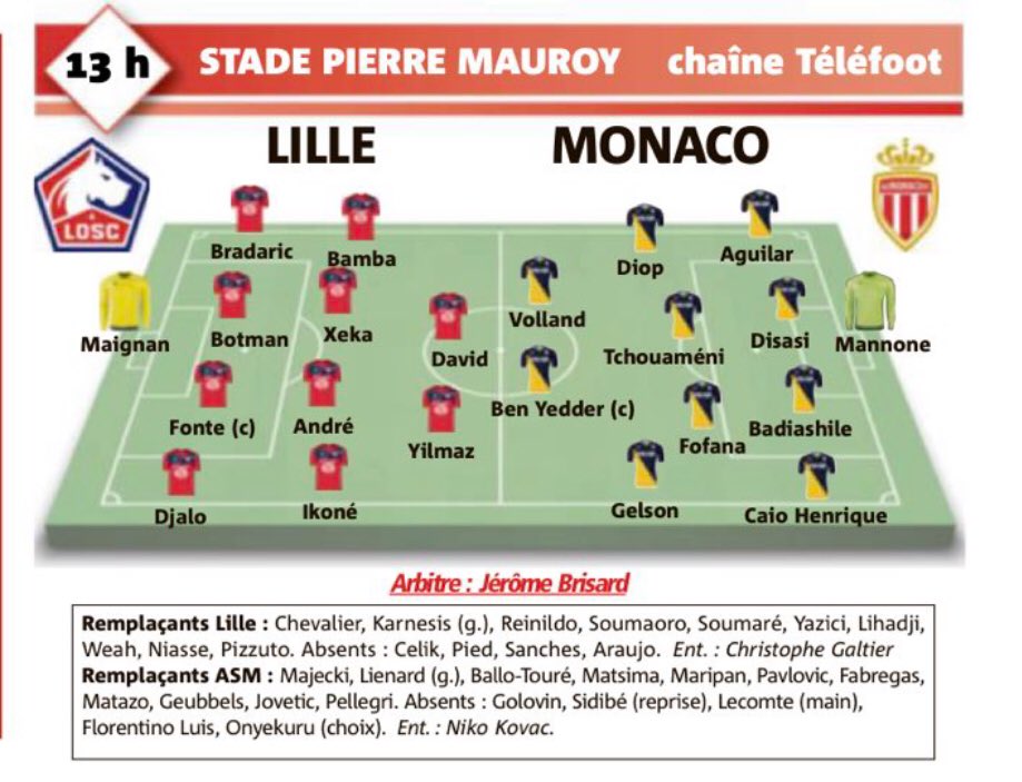 AlyumdrA's tweet photo. #ASMonaco #LOSCACM 

Les compositions d’équipes annoncées ce matin par la presse pour ce choc de la 13eme journée de #Ligue1UberEats https://t.co/povI4egFck