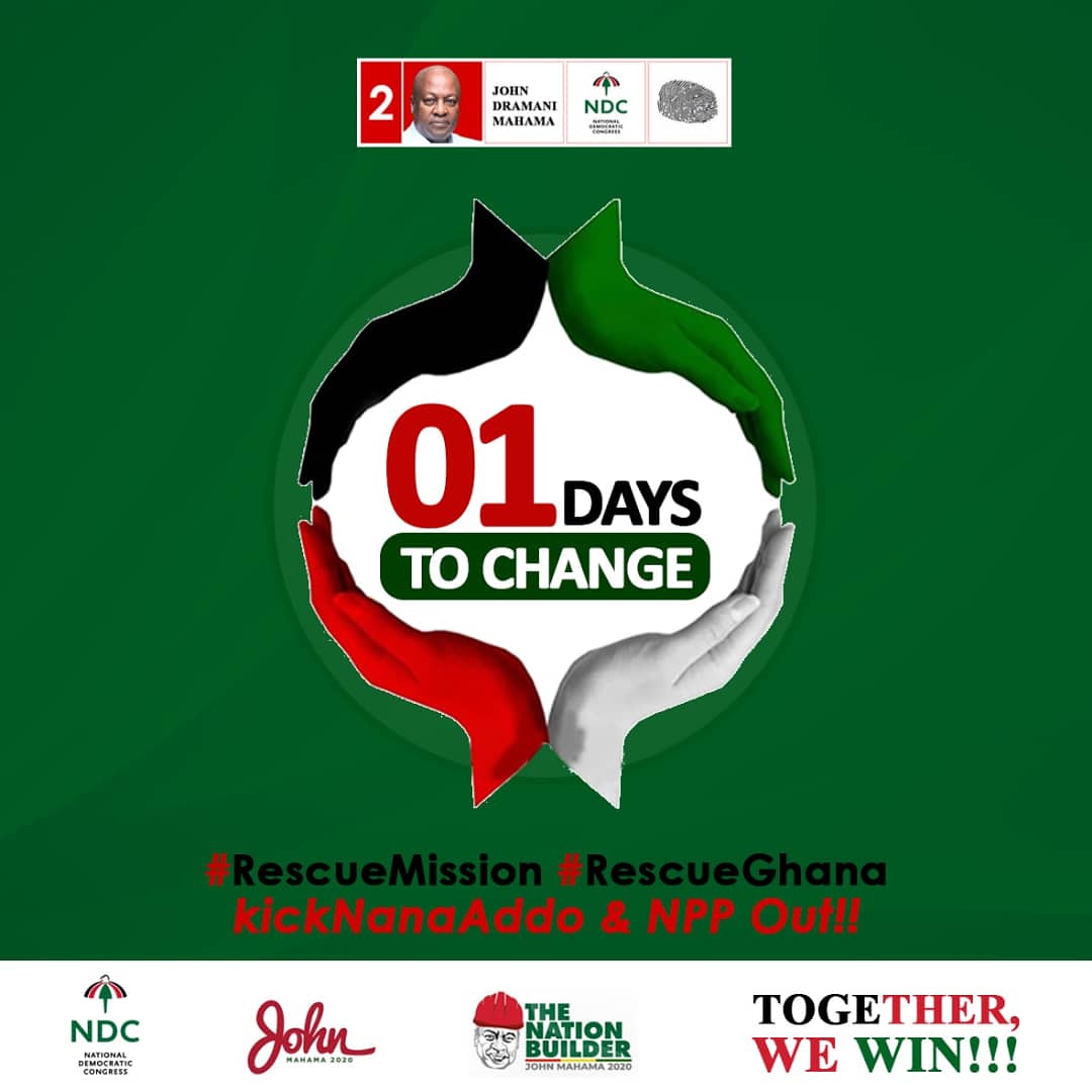 In less than 24hrs,Ghanaians will be going to the polls. It's a battle between two leaders who have had one term each. We have seen their records. One has proven beyond reasonable doubt that he is not just a talker but a doer. John Mahama is the name and 2 is the number.✌️
