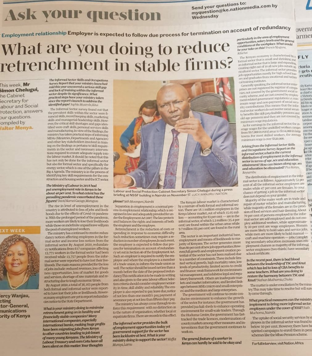 All you need to know about the Informal sector survey #ISSOS and other Labour related matters. @CsChelugui on the #SundayNation .