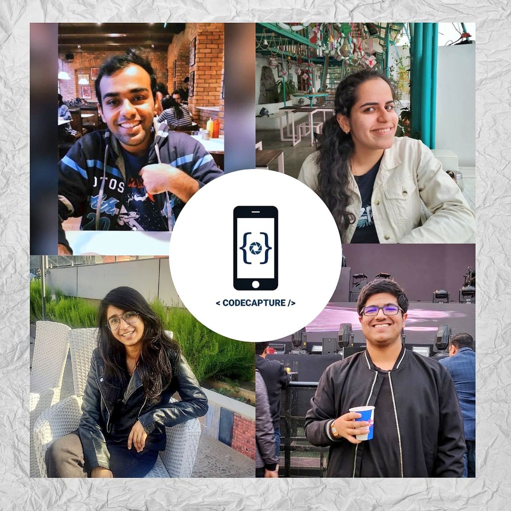 CodeCapture's tweet photo. The strength of the team is each individual member. The strength of each member is the team.😁 
🥁🥁🥁
 Meet the Team CodeCapture 💫: 

Ekansh Gupta @ekuekanshgupta
Simran Makhija @justme_simran 
Nandini Sharma @Nandini3120
Aditya Oberai @adityaoberai https://t.co/m5SztVyoFO