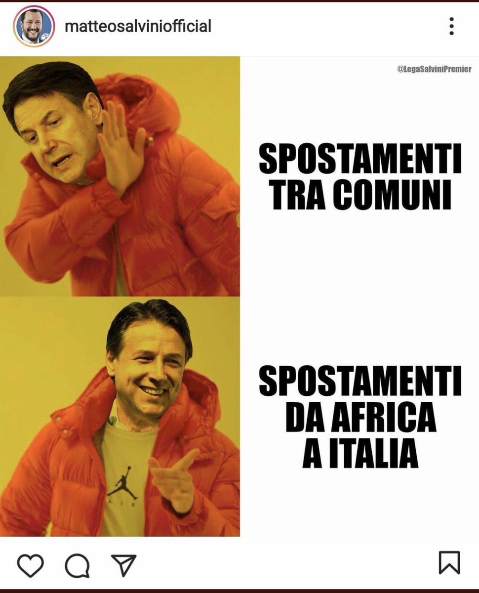 stanzaselvaggia's tweet photo. A parte la mestizia di Salvini nel pubblicare meme da boomer, se chi si sposta tra comuni è disposto poi a farsi 14 giorni in un hotspot o in una nave quarantena, direi che le due questioni sono effettivamente comparabili. https://t.co/ZSlBvjA6iY