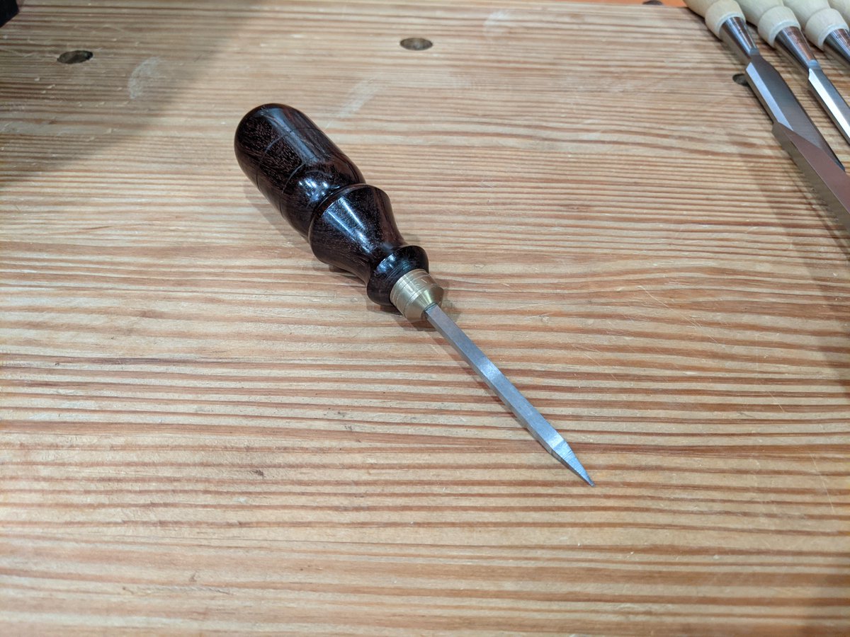 Czeck Edge Birdcage Awl in A2 steel. Always works, feels good in the hand, going cheaper means making substantial compromises to the experience of the tool, if not the function. For measuring and marking I'd put this right behind dividers, combination square, and marking knife.