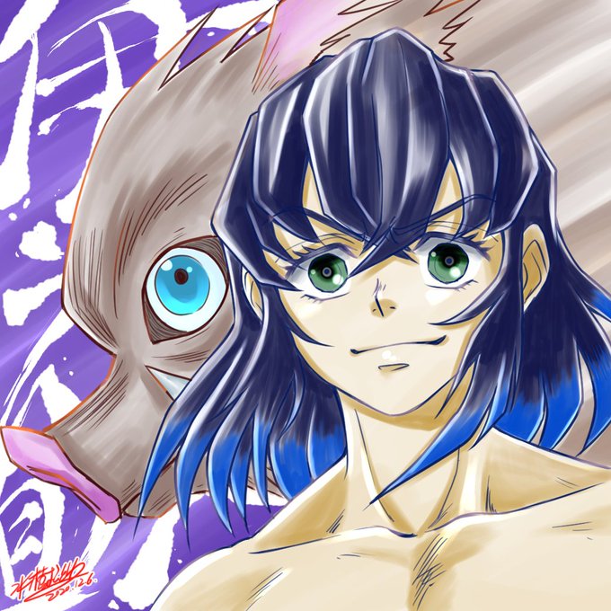 水樹ことねさんがTwitterに投稿した嘴平伊之助(鬼滅の刃)のイラスト。