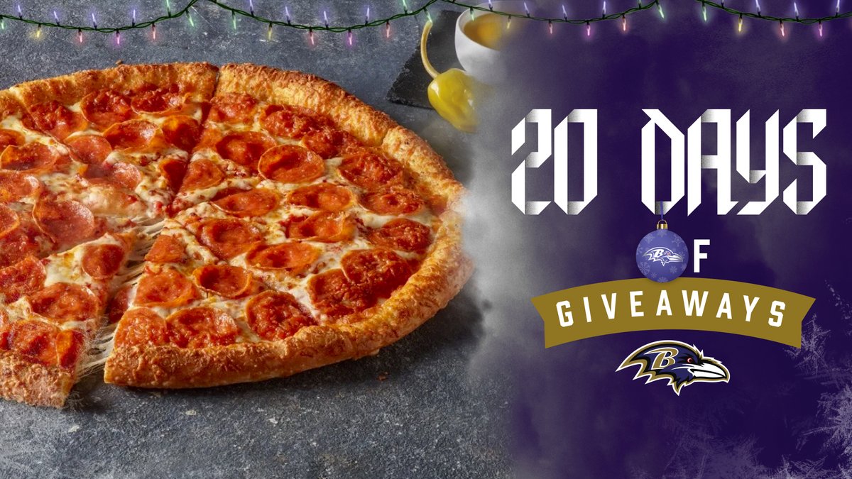 Ravens's tweet image. We're kicking off another year of 20 Days of Giveaways 🎁 
 
We're starting off with free pizza for a year from @PapaJohnsBal❗️ 

RT for your chance to win❗️