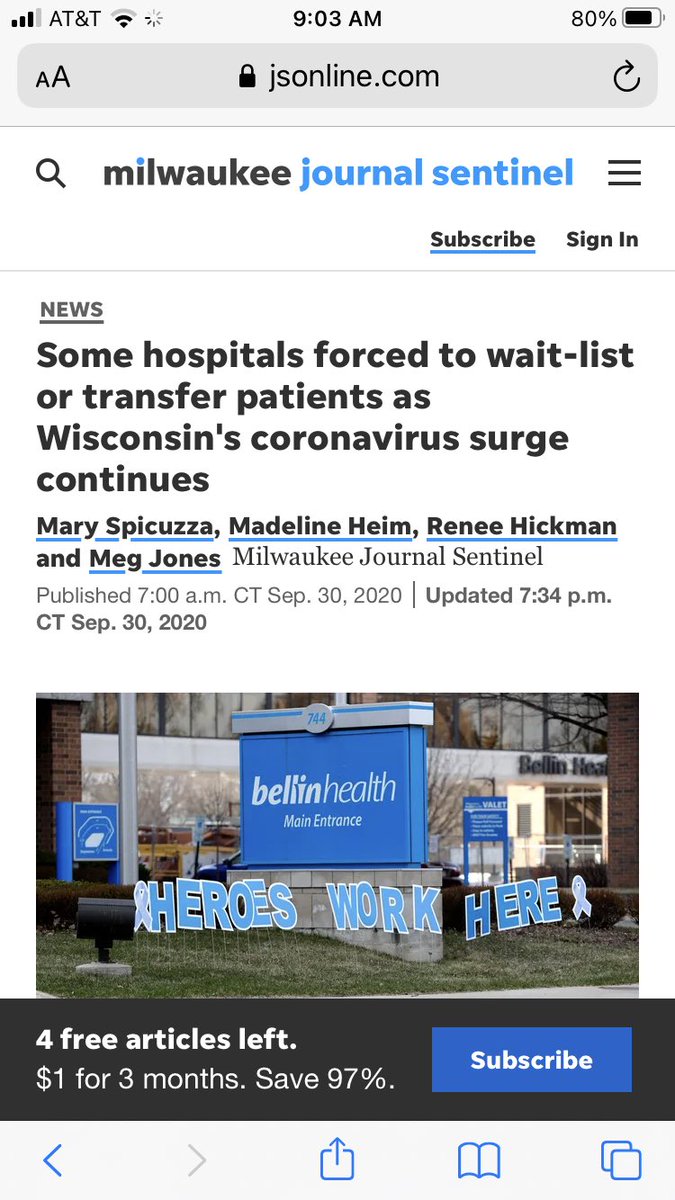 1/ Let’s talk about Wisconsin. Nice Upper Midwestern state that this fall has gone through an all-too-typical media cycle of  #Covid hysteria about overrun hospitals and context-free death counts. It starts in September. Cases (positive tests) are up. Hospitals are on the brink...