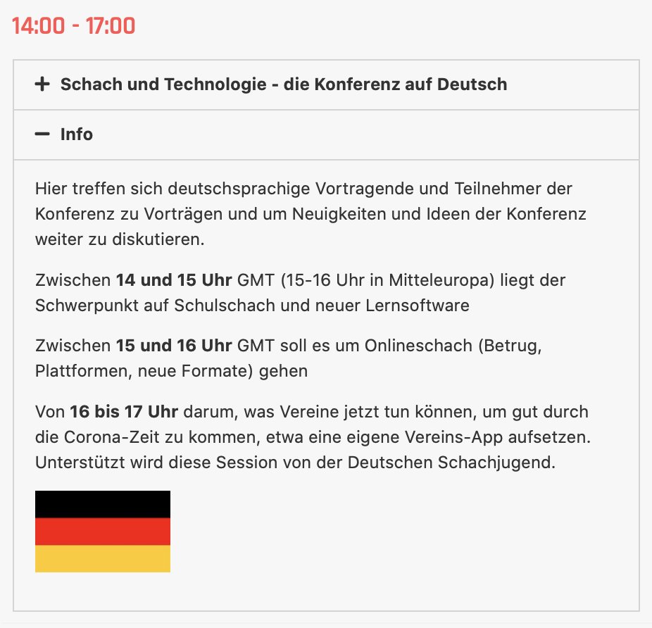 LondonChessConf's tweet image. 14:00 - 17:00 GMT 
Schach und Technologie - die Konferenz auf Deutsch 🇩🇪
@DijanaDengler 
@Meyer_Dunker (@Schachverband)
@drygajlo (@Schachjugend)
Helge Frowein (@Schachjugend)
@ConradSchormann (@ChesstechNews)
Frank Bicker (Chess-science.com)
und Gästen. 
#ChessTech2020