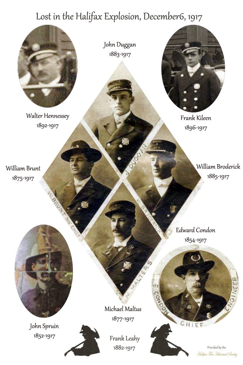 HFXFireHistory's tweet photo. #OTD in 1917 Halifax suffered the greatest #LODD to date in Canada.
The #FallenNine were
Chief Ed Condon
Dpty Chief Wm Brunt
Cpt Wm Broderick
Cpt Michael Maltus
FF Frank Leahy
VFF Walter Hennessey
FF Frank Killeen
VFF Jim Duggan
FF John Spruin
#NeverForgotten
#HalifaxExplosion https://t.co/mjhsq3IwCV