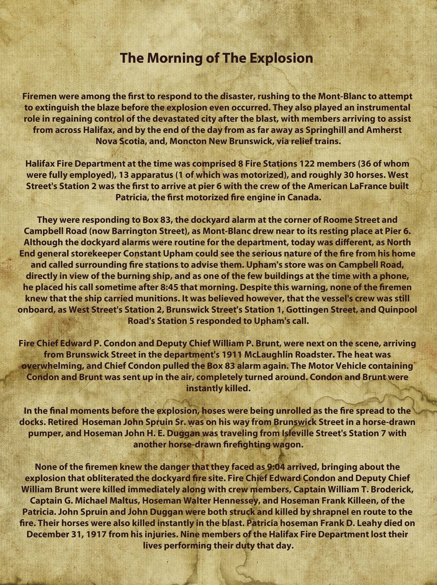 HFXFireHistory's tweet photo. #OTD in 1917 Halifax suffered the greatest #LODD to date in Canada.
The #FallenNine were
Chief Ed Condon
Dpty Chief Wm Brunt
Cpt Wm Broderick
Cpt Michael Maltus
FF Frank Leahy
VFF Walter Hennessey
FF Frank Killeen
VFF Jim Duggan
FF John Spruin
#NeverForgotten
#HalifaxExplosion https://t.co/mjhsq3IwCV