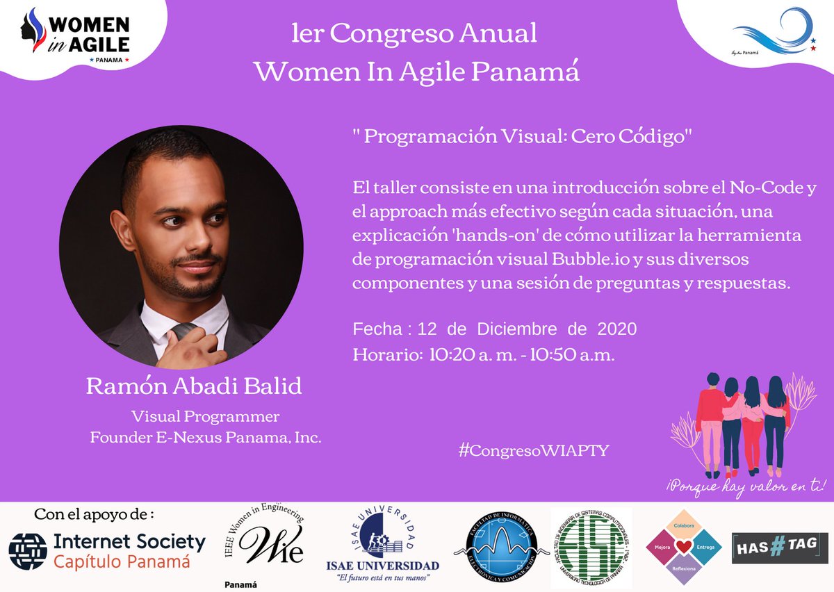 AgilesPanama's tweet image. 👩🏻💼  Capi Balid tambien nos acompañará en el 1er #CongresoWIAPTY, con el taller "Programación Visual: Cero Código"
¡Te esperamos!
📆 Sábado 12 de diciembre
🕘 9:00 am. a 1:15 p.m.
🌐 lnkd.in/ei3rhdE
#WomenInAgilePanamá #WIAPanamá2020
#ProgramaciónVisual
#CeroCódigo