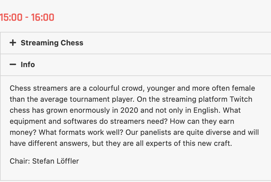 LondonChessConf's tweet image. Sun 15:00 - 16:00 GMT - Streaming Chess
@gmcanty James Canty III (US)
Sasha Starr (@Chessstarapp Canada)
Ljubica Lazarevic (UK)
@Blitz_Stream Kevin Bordi (France tbc)
Chair:  @StefanLoeffler (@ChesstechNews)
#ChessTech2020