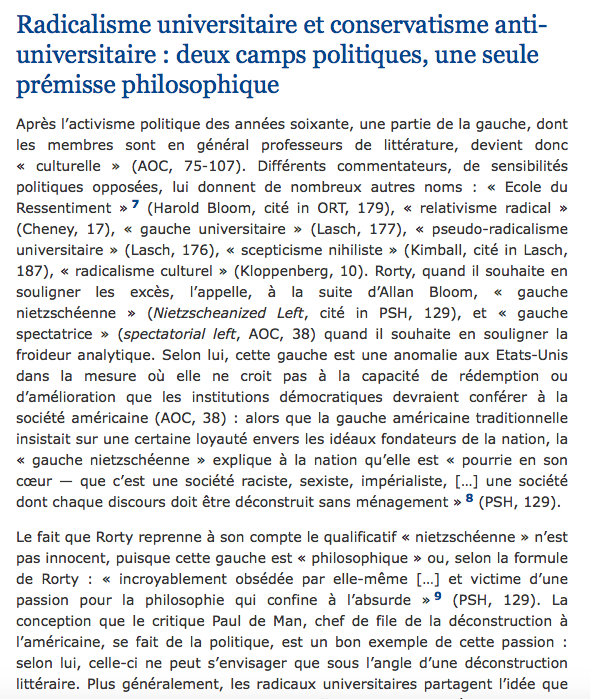 Politiquement, les thèses identitaires ont servi à la gauche culturaliste US, et autres affidés, pour déconstruire le système politique : si chaque groupe a ses normes/valeurs, au nom de quoi leur imposer celles de la démocratie libérale?