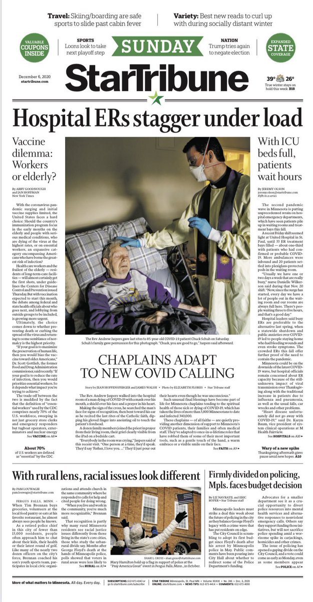 “Everybody in the room was crying” The front page of Sunday’s @StarTribune. Photo by @floresliz12.