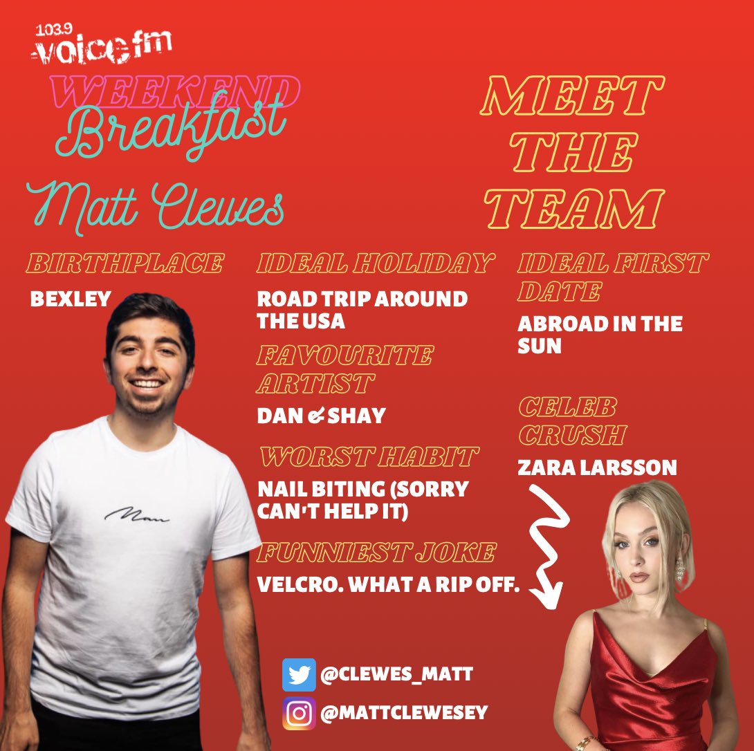 voicefmradio's tweet photo. ๐ฅฃ If you missed yesterdayโs #VoiceWeekendBreakfast or any of our shows then you can hit the โListen Againโ tab on our website.
But letโs have another #MeetTheTeam...
@DanielaDPalma & @_richardmadden ๐
@clewes_matt & ๐ in ๐บ๐ธ https://t.co/H79QBDbVKo