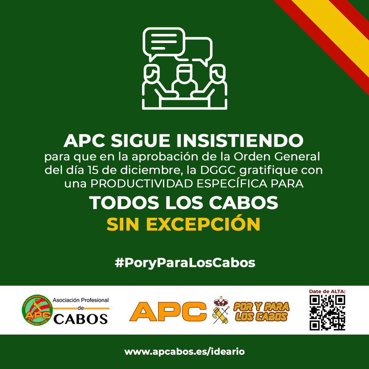 apcabos's tweet photo. Desde @apcabos ningún cabo atrás, por eso, seguimos trabajando para que el día 15 de diciembre, la Dirección General @guardiacivil incluya una PRODUCTIVIDAD ESPECÍFICA PARA #TodosLosCabos SIN EXCEPCIÓN
Llame como se llame #ERG5BIS #ERG6 #ERGCABOS

#PoryParaLosCabos https://t.co/Bebe8WtEHX