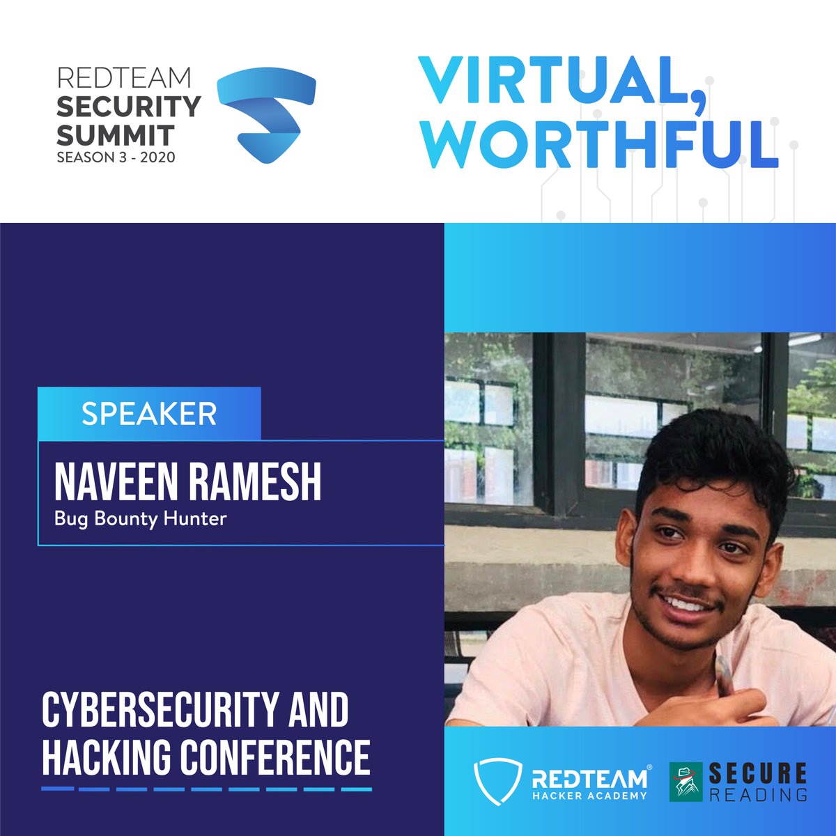 redteamacademy's tweet image. It&apos;s our pleasure to introduce Mr Naveen Ramesh, our speaker for the event, RedTeam Security Summit 2020.

We are happy to have Mr Naveen in our event.

@securereading

#RedTeamSecuritySummit2020 #SecuritySummit2020
#Hacking #Hackers  #technology #infosec #RedTeamHackerAcademy