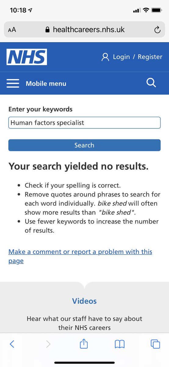Here are a few possible reasons:1. The job title just doesn’t exist in the NHS The title “ergonomist” or “human factors specialist” are not here in the list and return no search results on the site  https://www.healthcareers.nhs.uk/explore-roles&nbsp;This is different to other safety critical industries.