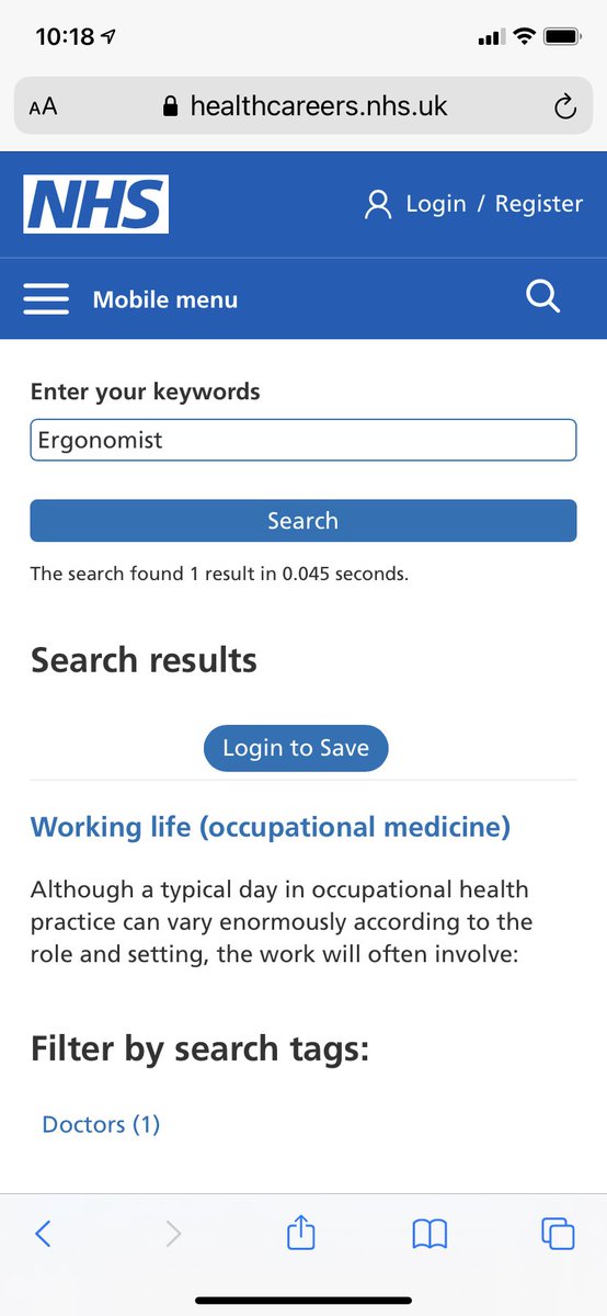 Here are a few possible reasons:1. The job title just doesn’t exist in the NHS The title “ergonomist” or “human factors specialist” are not here in the list and return no search results on the site  https://www.healthcareers.nhs.uk/explore-roles&nbsp;This is different to other safety critical industries.