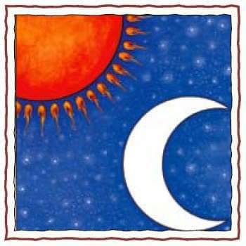 29. 'Chandra-Surya' - The Moon & SunImage Gallery of Hindu Symbols Chandra is the moon, ruler of the watery realms and of emotion, testing place of migrating souls. Surya is the sun, ruler of intellect, source of truth.  @twittydoodle