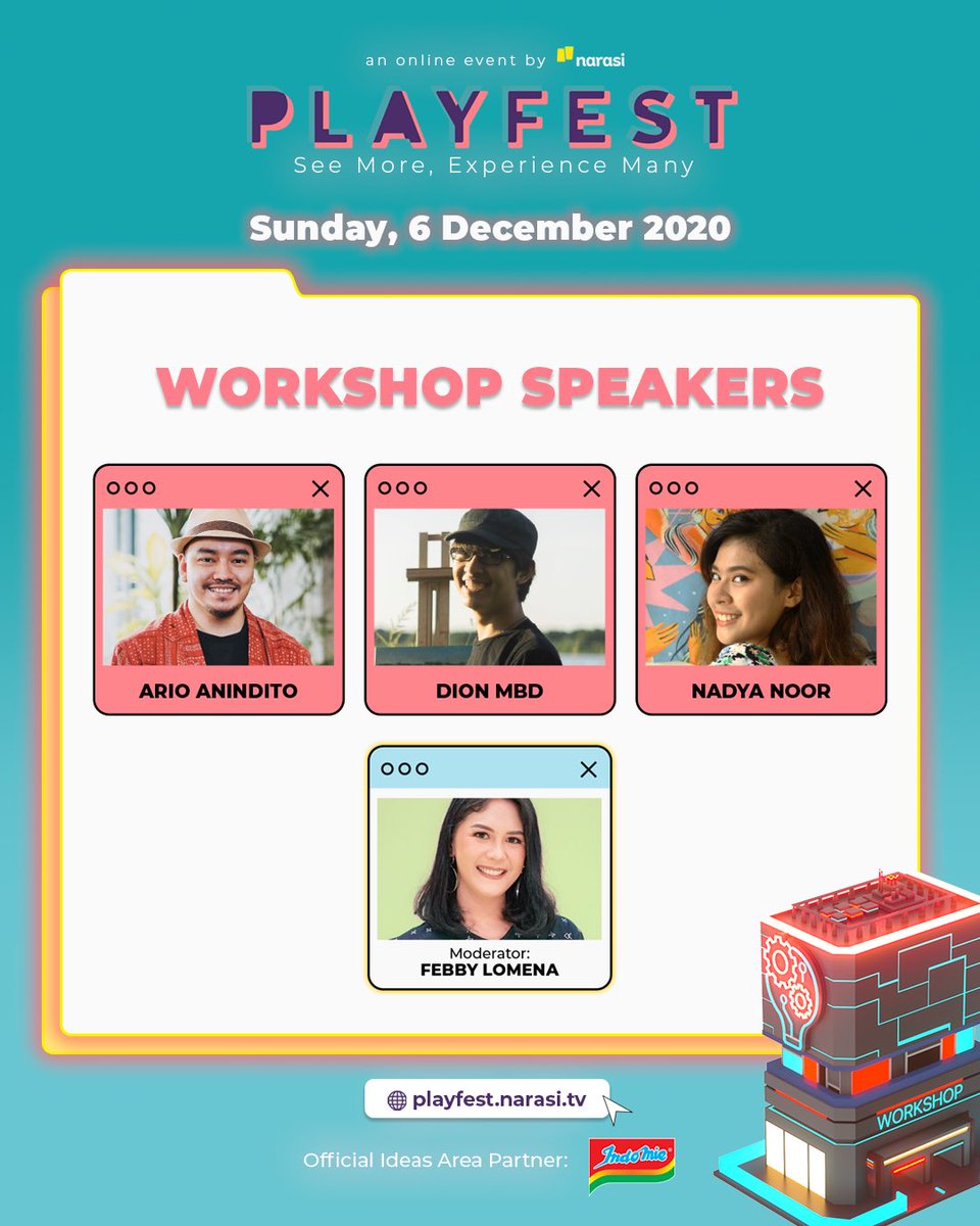 playfestnarasi's tweet image. Di sesi ini, kamu akan mendapatkan tips &amp;amp; trick berkarya dari para artist ini.

Sekarang yuk di playfest.narasi.tv, GRATIS!

Official Ideas Area Partner: @indomie 

#AyoSemangatLagi #Playfest2020 #MoreVirtualExperience