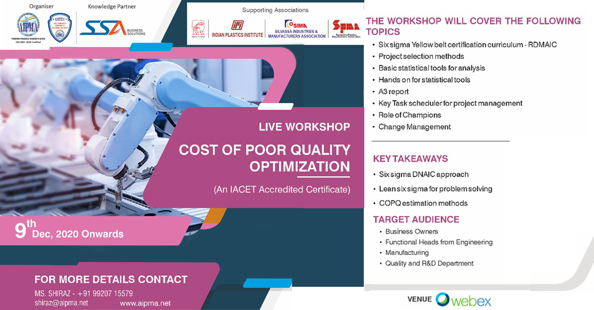 “The biggest cost of poor quality is when your #customer buys it from someone else because they didn’t like yours.”
— W. Edwards Deming. #AIPMA invites you to the Cost of Poor Quality #Optimization #Webinar #workshop from 9th Dec onwards. Register on bit.ly/3f4UwQR
