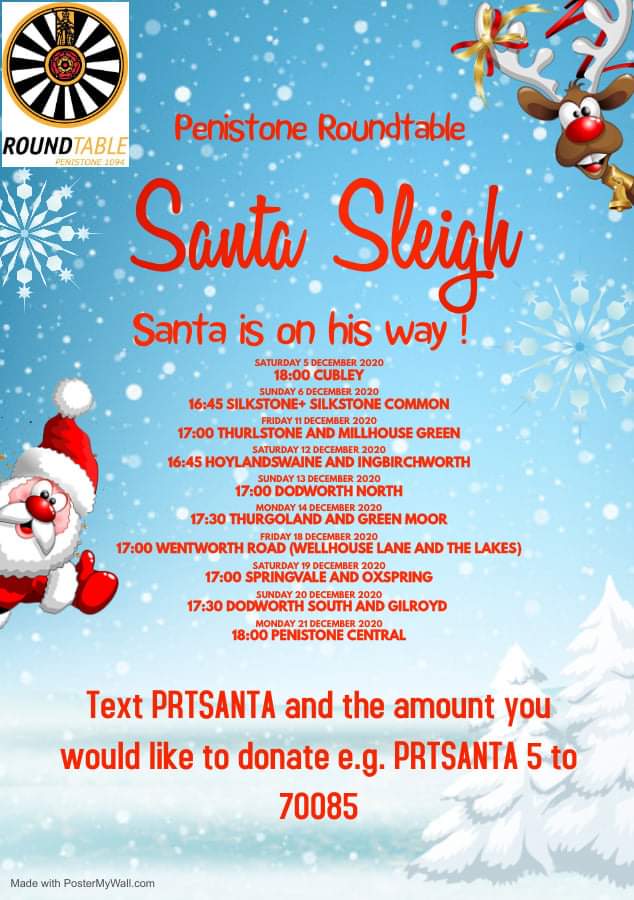Santa will be out and about the Penistone and Barnsley West area between now and Christmas! Text donations welcome! #Santa #Barnsley #Penistone Please RT
