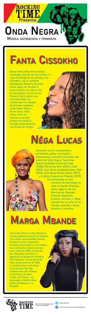 Onda Negra
Nêga Lucas - <a href="/MARGAMBANDE/">Marga Mbande</a> - <a href="/cissokho_fanta/">fantasoundiolou</a> 
Música antiracista y feminista
Managed by <a href="/AgencyRocking/">Rocking Time Agency</a>