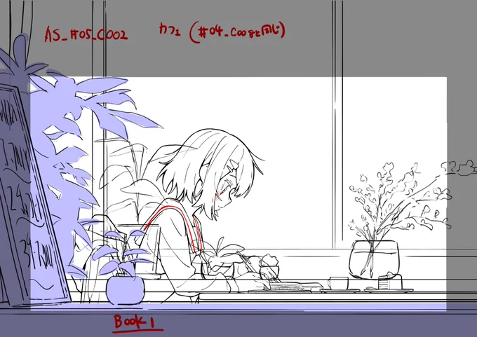 YouTubeにUPしてる個人アニメ
「明日につながる物語」
#あすもの

今4話と5話同時につくっていて、話的には前後編みたいな感じで繋がってる感じです。せっかく続けて行くなら、同じアングルのカット作って背景とか多少使いまわせるようにしていきたいなと思ってるよ。 