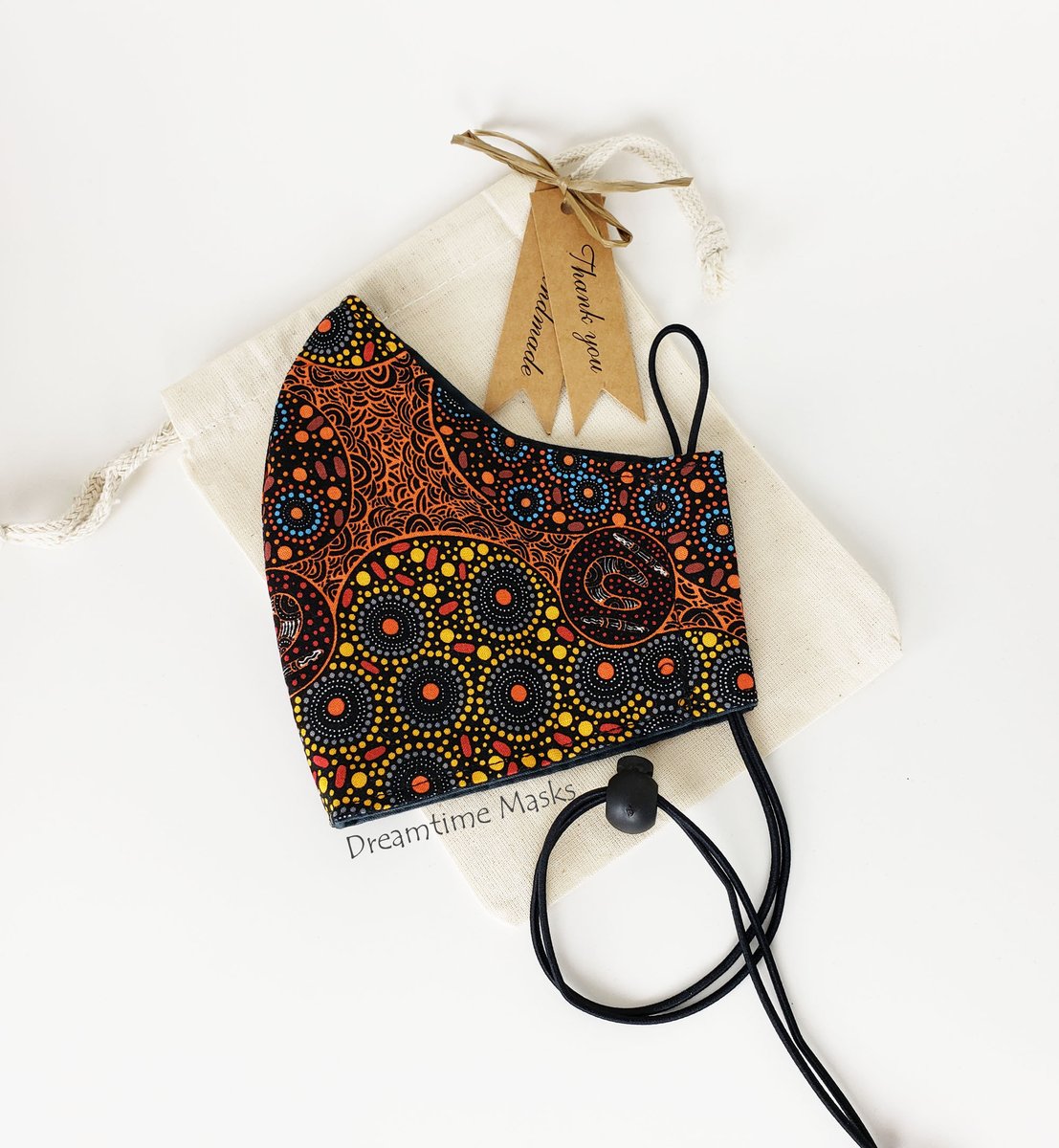 Adjustable Burnt Orange Face Mask With Toggle Colorful Australia Aboriginal Art Print Orange Brown Spiritual Women Collecting Water tuppu.net/cac4fb06 #stayhome ##socialdistancing #wearthedamnmask #covid