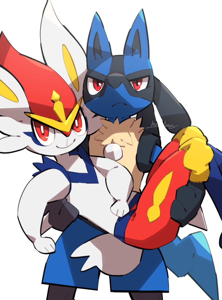 lucario furry pokemon (creature) closed mouth yellow fur red eyes smile blue fur  illustration images