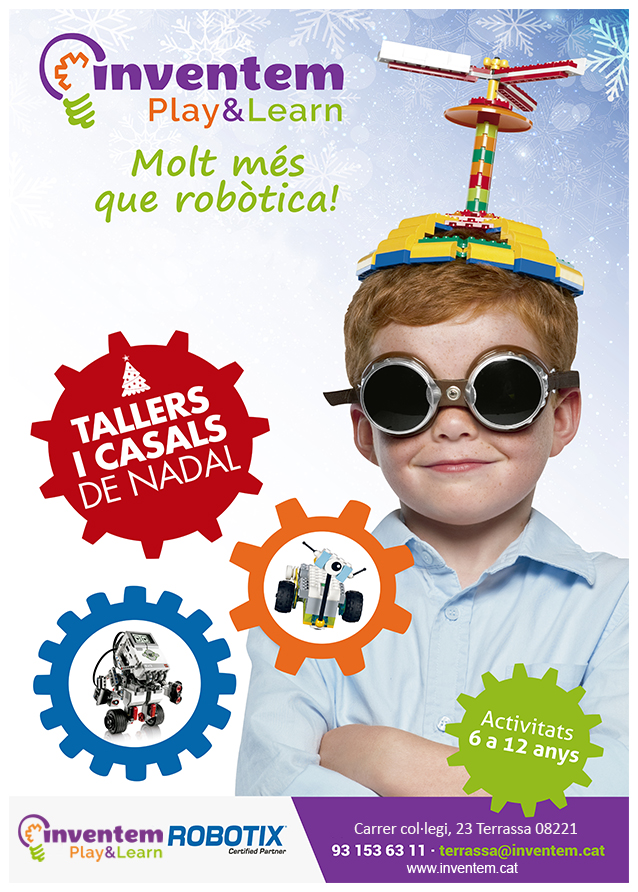 InventemPandL's tweet photo. #Casals de Nadal 🎄🎅🏽⭐️☃️ LEGO Education ROBOTIX a INVENTEM. Play&amp;Learn c/ Col.legi, 23 #Terrassa
Molt més que #robòtica!
👫De 5 a 14 anys
📅Desembre i Gener
🕘De 9 a 13:30h (horaris especials per infantil)
Mesures Covid-19
📧terrassa@inventem.cat
📞931536311
Us esperem https://t.co/605erYQT3m