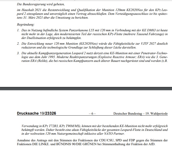 TheDeadDistrict's tweet photo. It is believed that some tanks protected by 3rd generation #ERA (Relikt) cannot be successfully defeated with the #DM63. The #German|y parliament ordered that development and qualification of the 120mm KE2020Neo round is to be finished in 21 and a contract should be awarded #ASAP https://t.co/nc2DTYrESy