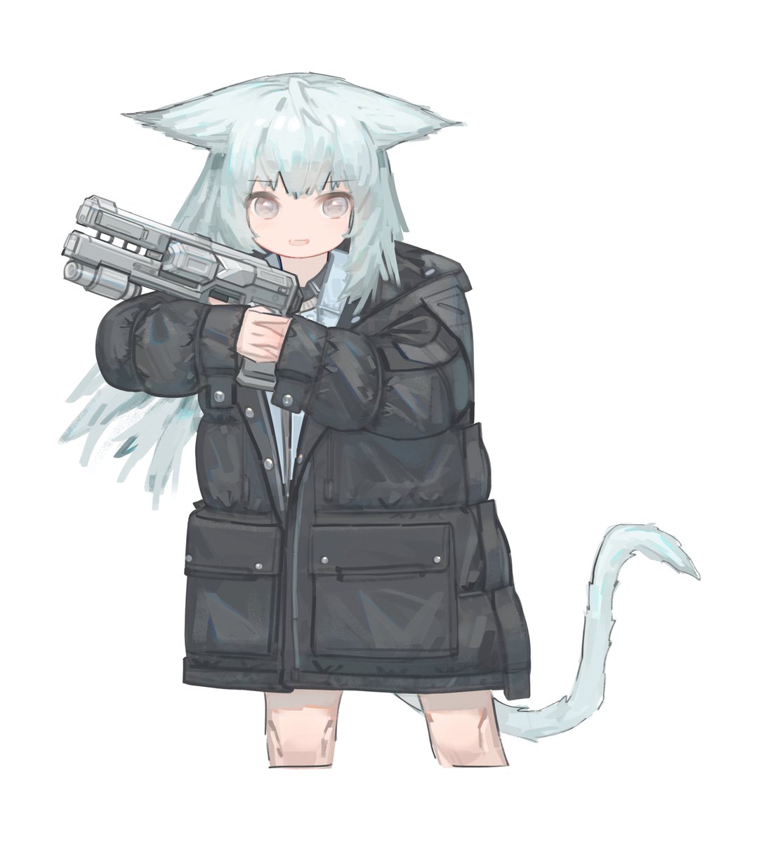 1girl weapon animal ears holding weapon tail gun solo  illustration images