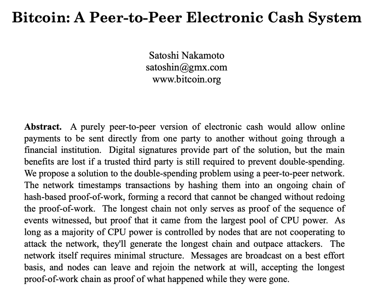 #Bitcoin: A Peer-to-Peer Electronic Cash System

🌐 bitcoin.org/bitcoin.pdf