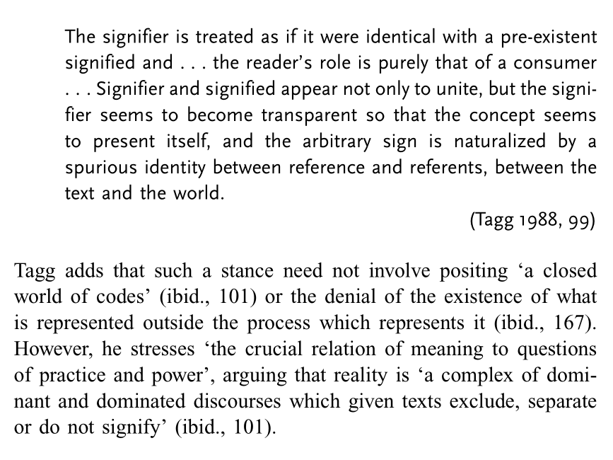 and i also see this moral categorisation & naturalisation in how ppl respond to critiques of identity. ppl see a criticism of a rigid identity as a personal attack, they cannot separate the sign from the referantconsider say, this passage abt realism in media