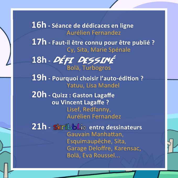 Aujourd'hui, c'est le #PleinePageFestival et ça se passe sur ✏️twitch.tv/lisef !

Et j'y serai à 21h pour participer à scribbl.io avec des gens plutôt sympas.