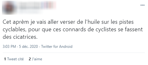 n°228. Les haine des cyclistes va juqu'au sabotage de pistes cyclables le week-end.