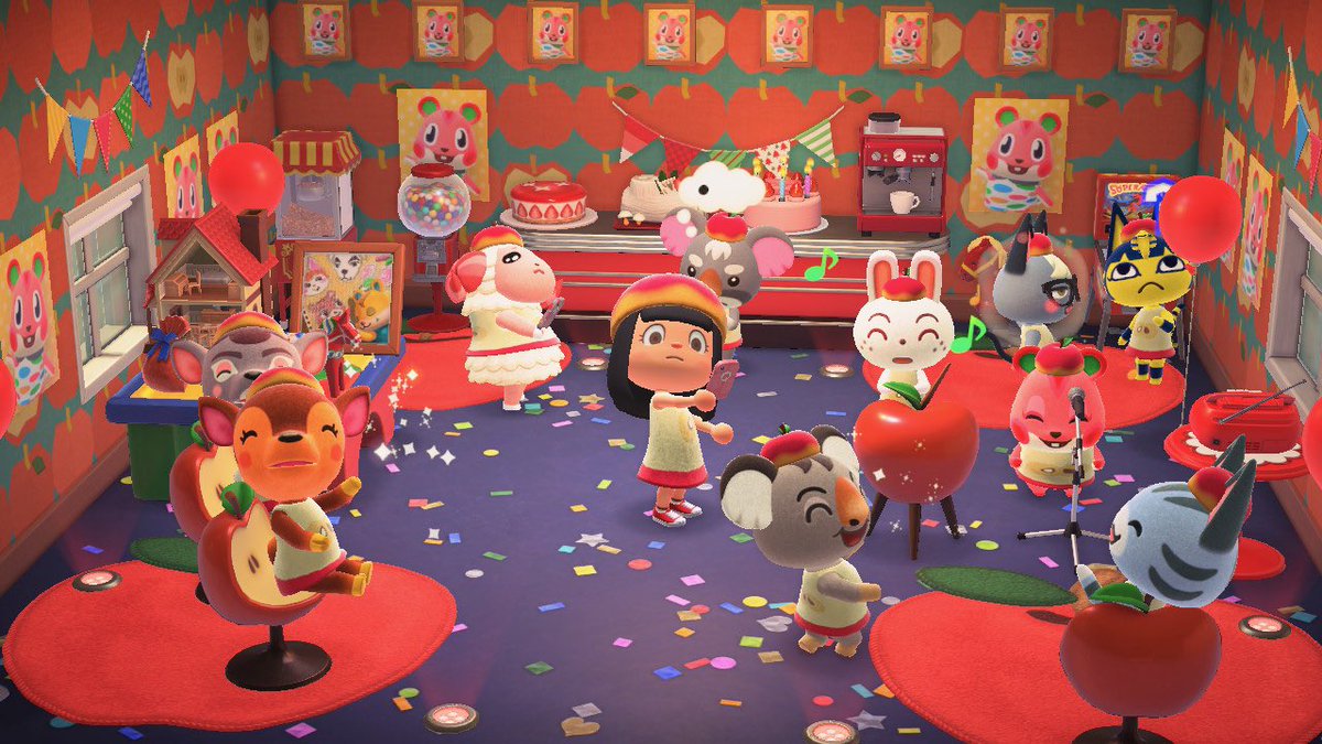 I still have Apple in boxes. Here are some pics from her farewell party, she is well loved 😭🍎. She’s free &amp; gifted. <a href="/NooksAdoption/">Nook’s Adoption Agency</a> #acnhvillagertrade #acnhvillagerinboxes #acnhvillageradoption #acnhapple #villagerinboxes #villagertrade #villagersinboxes